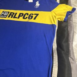 Ralph Lauren Men's RLPC67 Royal Blue Yellow Polo Shirt with P.93 Logo (XXL)
