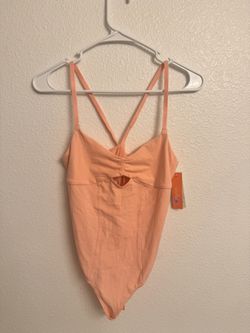 Colsie Peach One Piece Bodysuit Strappy Cut-Out Solid Women's Size Small