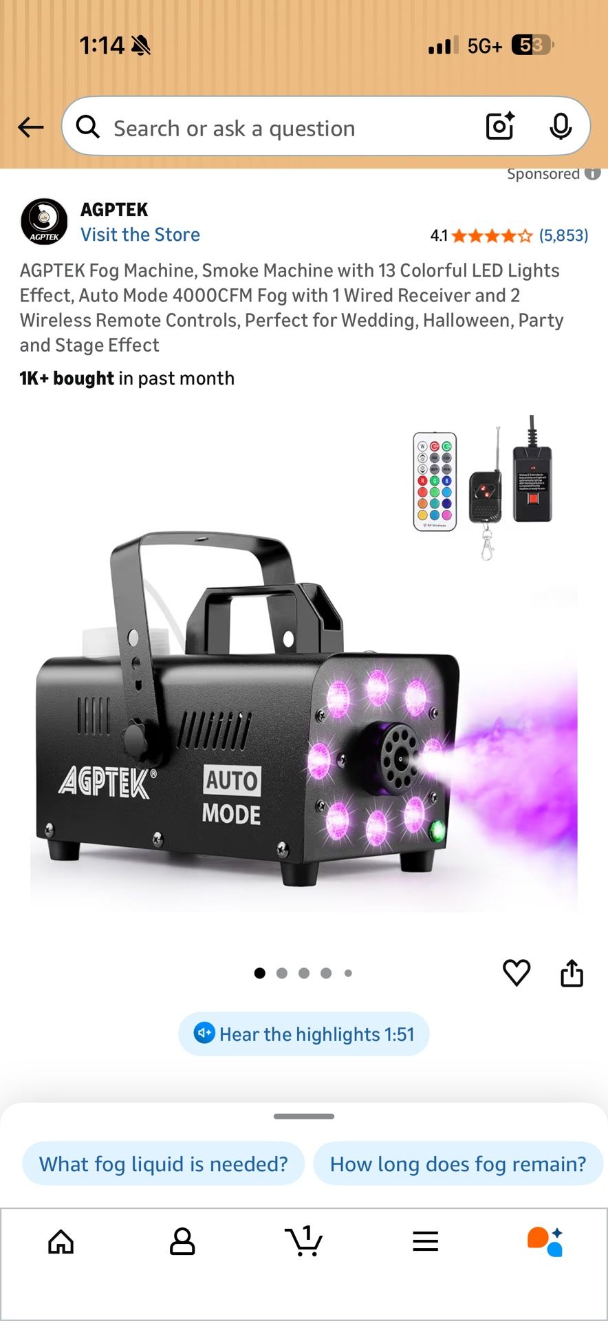 AGPTEK Fog Machine, Smoke Machine with 13 Colorful LED Lights Effect, Auto Mode 4000CFM Fog with 1 Wired Receiver and 2 Wireless Remote Controls, Perf