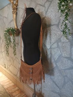 Tan Suede Fringe Crossbody Bag
