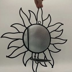 Wrought Iron Sunburst Wall Mirror/Candle Holder