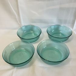 (4) 12 Oz. 1970’s Arcoroc France Turquoise Ribbed Glass Bowls