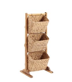 World Market Exclusive Drew Acacia And Water Hyacinth 3 Tier Basket Stand