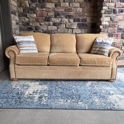 Genuine Flexsteel Tan 3-seater couch with nailhead trim