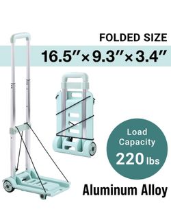 Folding Hand Truck, Heavy Duty Loadable 222lbs, Extra Small Carrying Cart for Hand Luggage, Mini Travel Trolley 4 Wheels (Green，Black，Purple ）