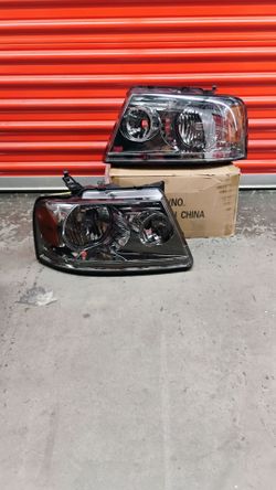 For 2004-2008 Ford F150 Pickup Smoked Housing Headlight Amber Side Corner Lamps Pair