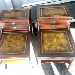 2 Antique Pair of Step Side Tables with Drawer