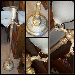 VINTAGE ORNATE GOLD METAL VICTORIAN 3 WAY LIGHTING BRASS COPPER STANDING LAMP CANDELABRA LIGHT FIXTURE GOTHIC DECOR