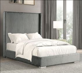 Brand New Grey Super Plush Chenille Queen Bed Frame