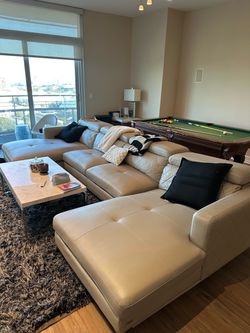 Quilted Stitched Leather Sectional