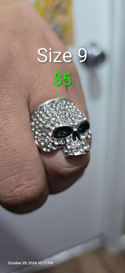 Rhinestone Mens Skull Ring