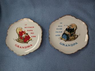 Set of "Ask Grandma & Grandpa" Vintage 7" Porcelain Wall Plates