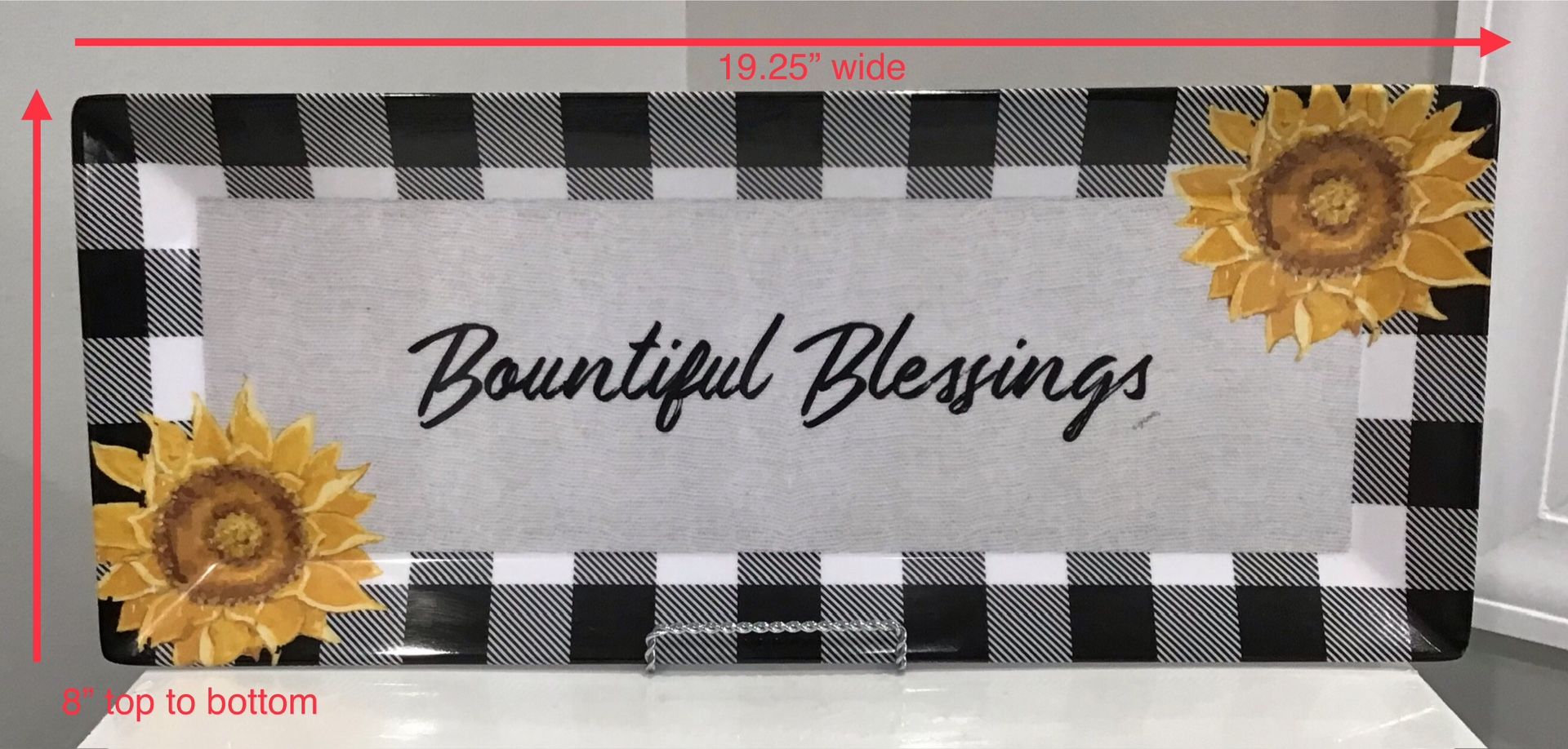 Citrus Grove “Bountiful Blessings” Black & White Melamine Tray with Sunflower Accents
