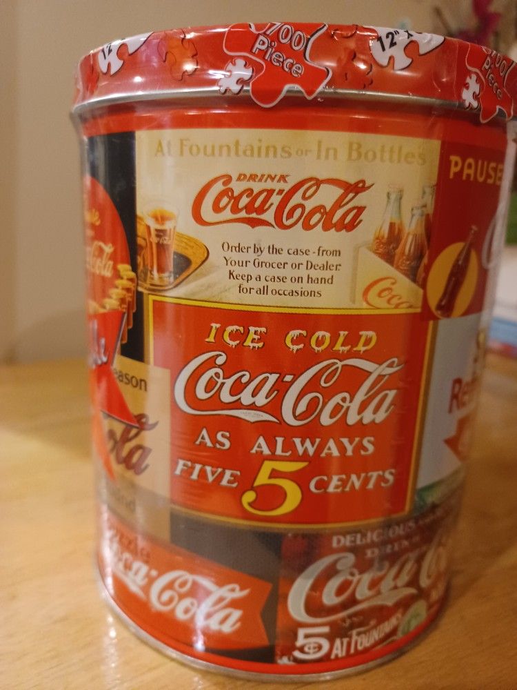 New Coca-Cola Collectible Puzzle & Metal Box Canister