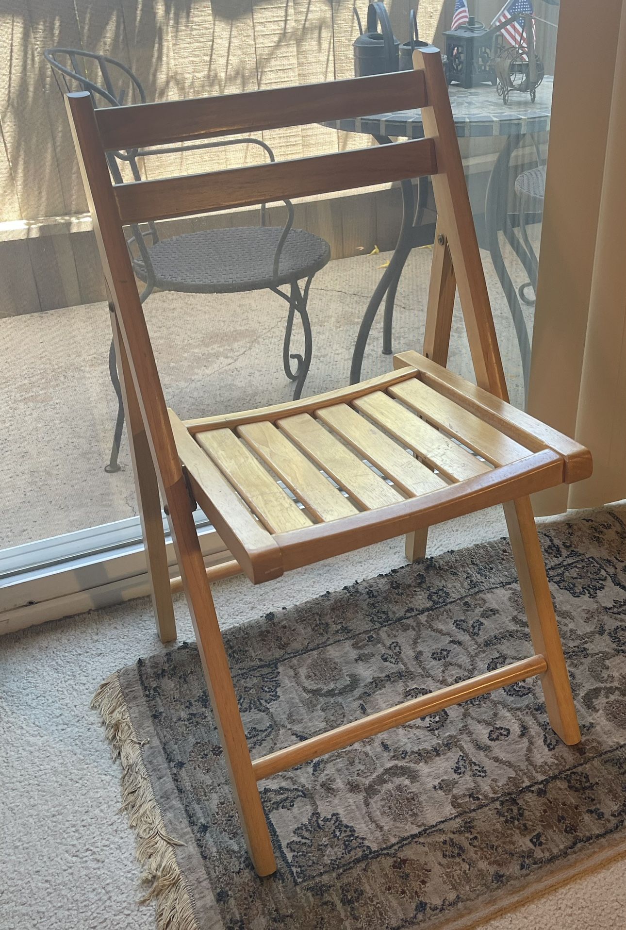 Blonde solid wood Indonesian folding chairs x 2!!