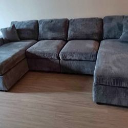 ✅️✅️4 pc fog grey corduroy fabric sectional sofa with double chaise✅️✅️