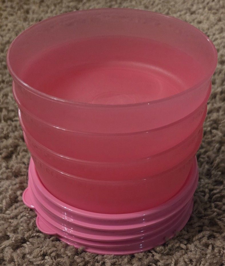 Tupperware Pink Storage Bowls With Pink Lids