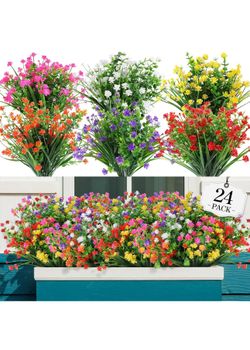 24 Piece Artificial Flowers UV Protection 