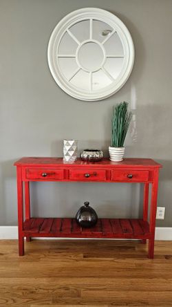 Red Distressed Wood Console Table