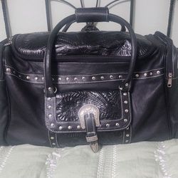 American West Weekender Duffle, Rodeo Bag. Tooled Leather