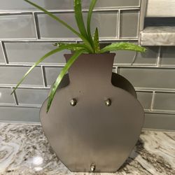 Contemporary Silver Metal Vase With  Bud Vase Insert 