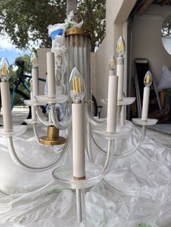 Clear Acryic Chandelier Aerin Wharton 15 Light 37.75” - Hand Rubbed Brass