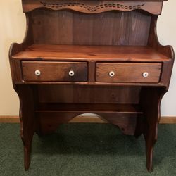 SECRETARY DESK,PINE WOOD,TWO DRAWERS,WHITE CERAMIC KNOBS, 33.75W X 16D X 40H