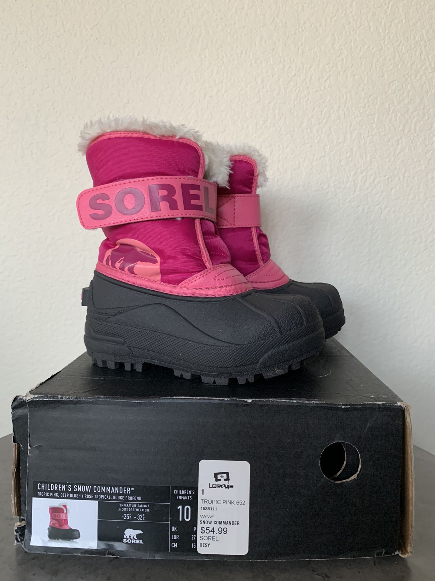 Kids Baby toddler girls pink SOREL snow boots size 10 LIKE NEW