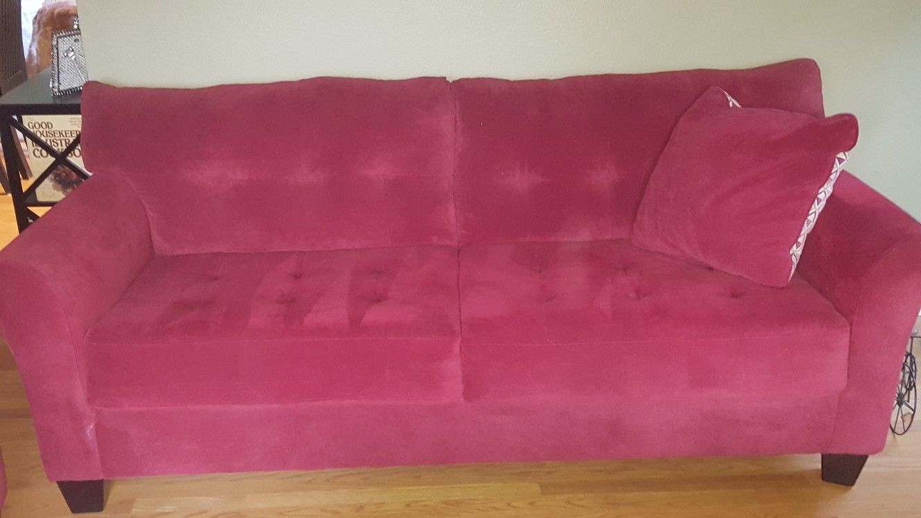 Red Ashley coach,love seat and chaise.
