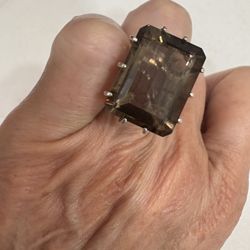 Sterling Silver Natural Smoky Quart Ring