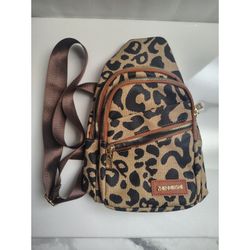 Zhenmeishi Leopard Print Sling Bag Crossbody Backpack Brown Tan Animal Print