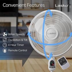 Lasko Oscillating Stand Fan (Remote Control), White - 16 Inch