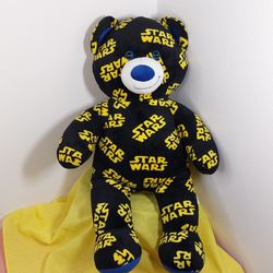 Build -A- Bear Star Wars Logo Teddy 17" Black Yellow & Blue Plush Collectible 