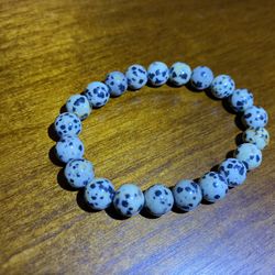 1 NWOT natural stone beaded bracelet dalmatian jasper   #0624