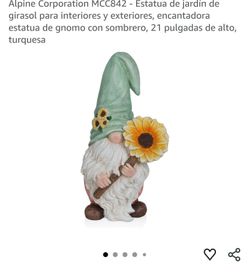 Alpine Corporation MCC842 - Estatua de jardin de
girasol para interiores y exteriores, encantadora
estatua de gnomo con sombrero, 21 pulgadas de alto,