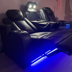 UPDATE!!!   Theater Style Power Sofa Recliner - Leather,  Blue Color