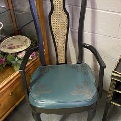Hand Painted. High Back Chair With Antique Side Table