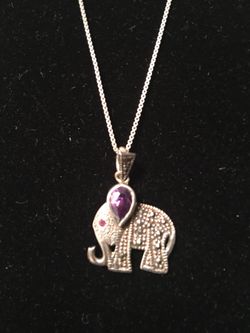 Sterling Silver Amethyst Elephant Necklace