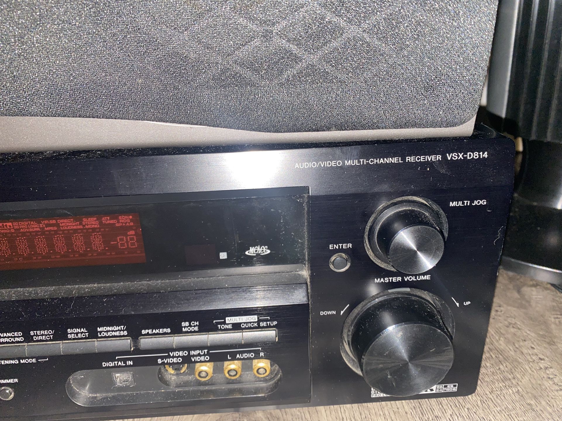 Pioneer VSXD814 K Audio Video MultiChannel Receiver , Onkyo Subwoofer