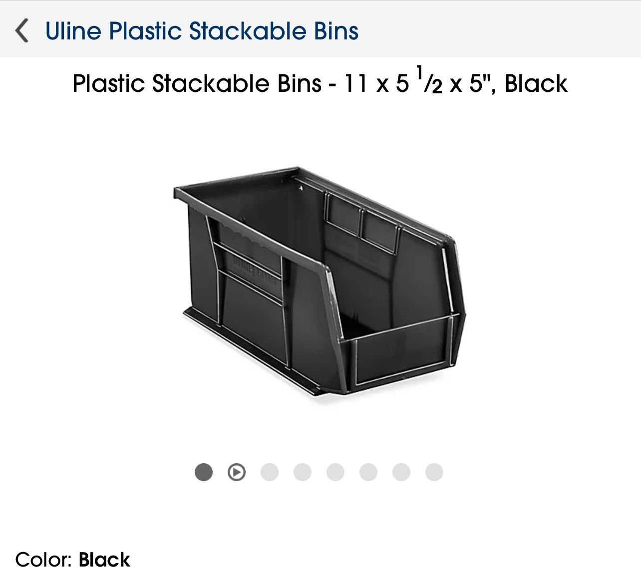 Plastic Stackable Bins 11 x 5 1/2 x 5” Black