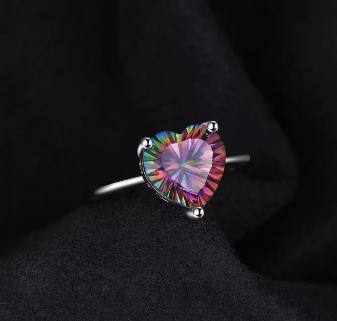 Sterling Silver Heart Rainbow Topaz Ring