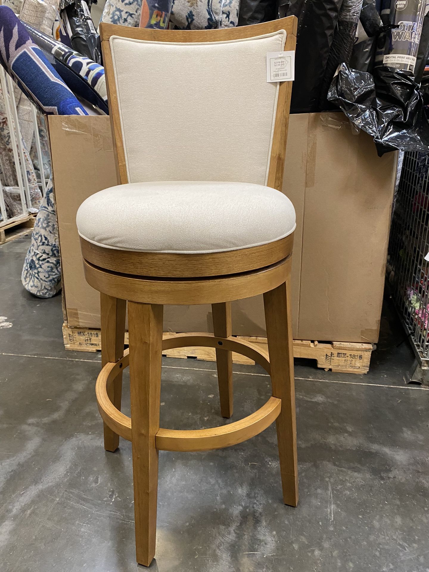 Tarryn Barstool White Fabric And Light Brown Wood Slat Back 666742