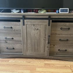 Brown TV Stand Holds 60”-70” w/six Drawers+ Storage