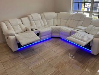 WHITE RECLINER SECTIONAL W/ LED’s & BLUETOOTH SPEAKERS