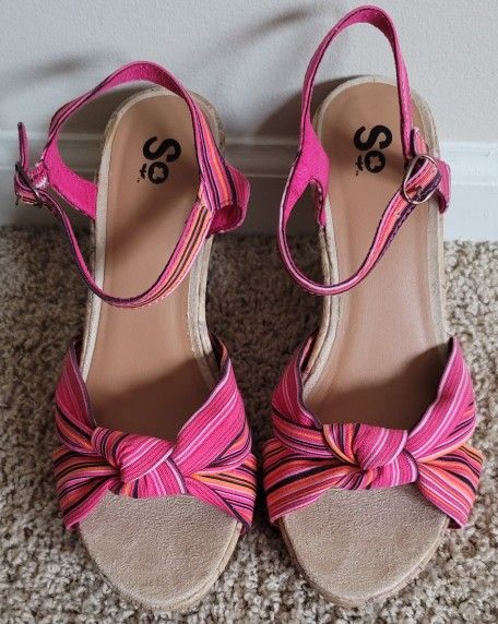 Pink Stripe Women's Wedges
