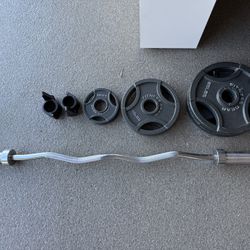 EZ Curl Bar And 25, 10 & 2.5 Weights Plus Releases 