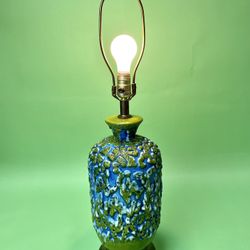 Vintage Mid Century Fat Lava Pottery Lamp