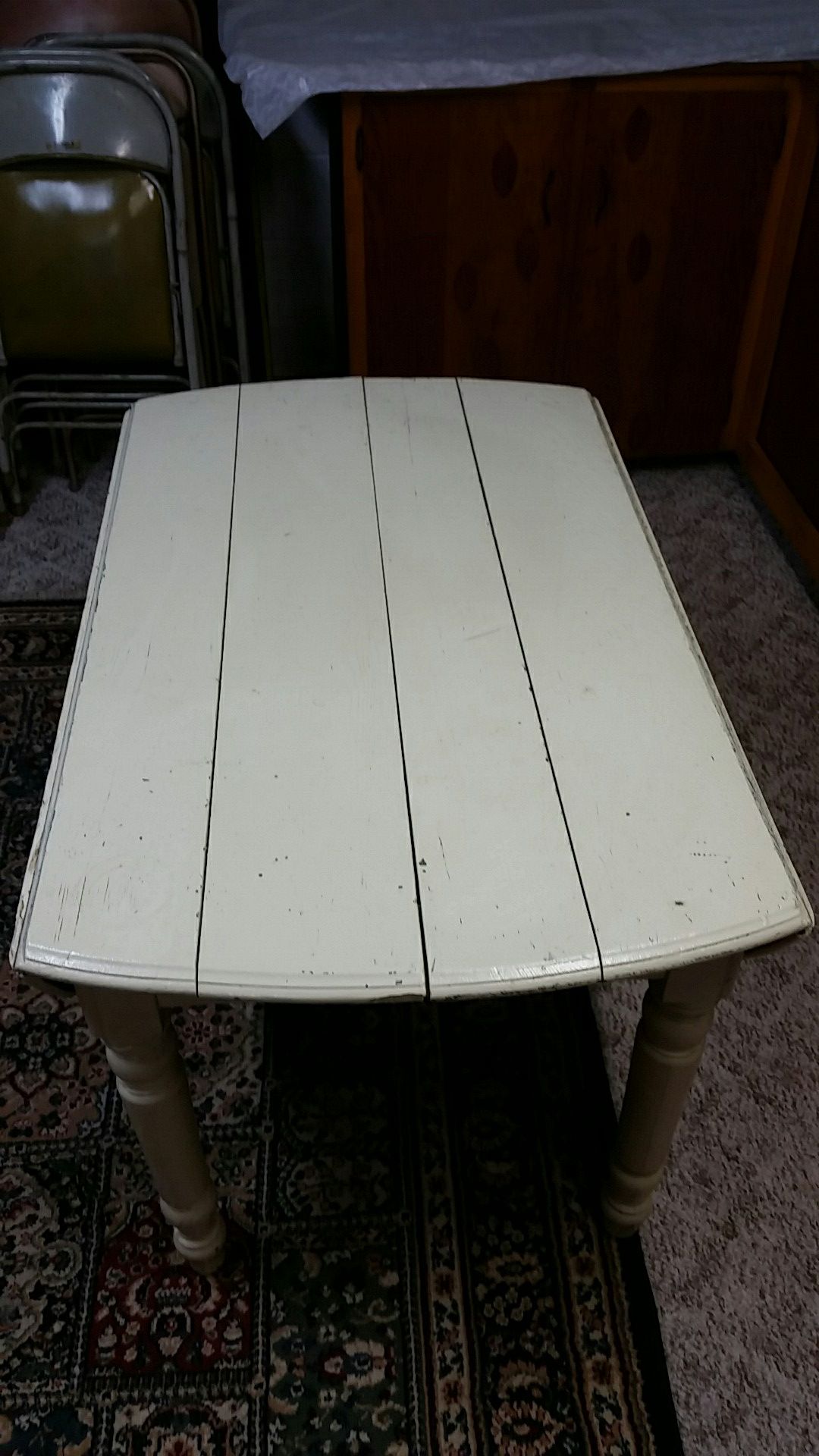 Old antique painted oak 5 legged table