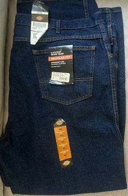Dickies Men's Regular Fit Straight Leg 5-Pocket Work Jeans in a dark blue wash