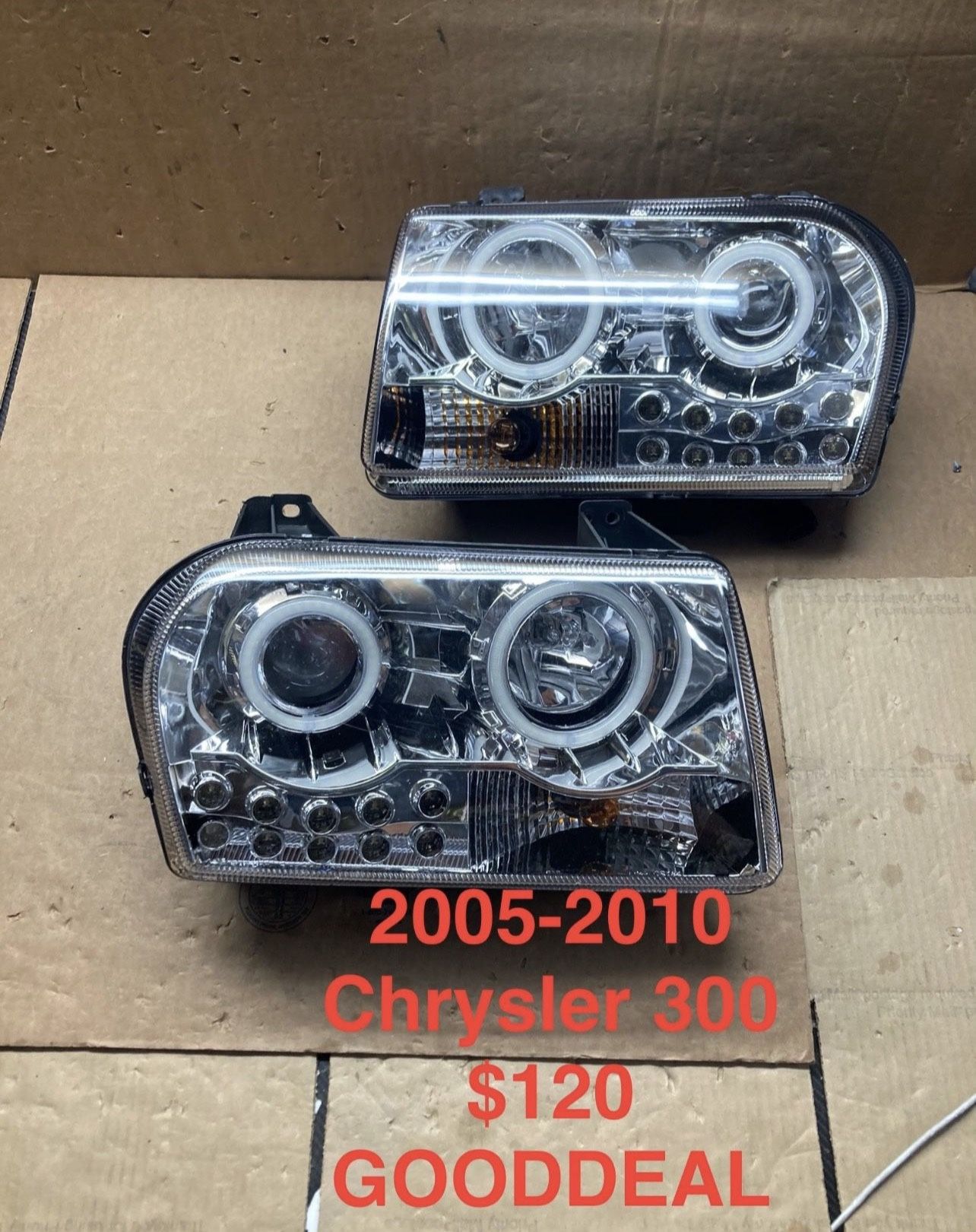#OH94 FIT 2005-2010 Chrysler 300 Chrome LED DRL Halogen Headlight Head Lights Pair Set
